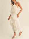 Off white layered ruffled midi dress