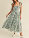 Light blue organza floral print midi dress