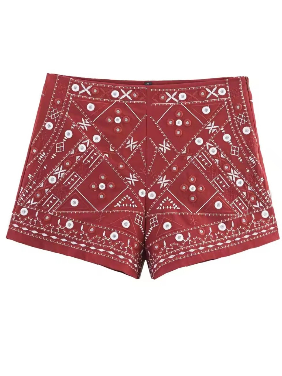 Red textured fabric set of 2 shirt and shorts pants
