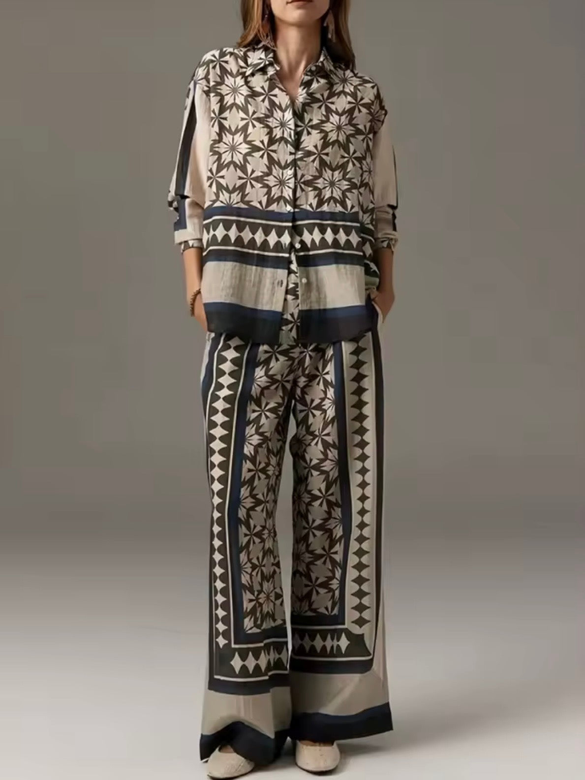 Beige and black set of 2 shirt and pants