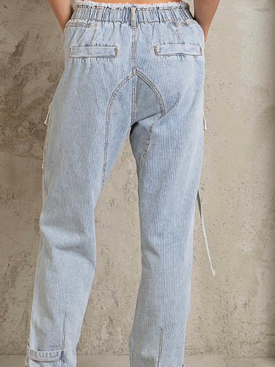 Two tones blue jeans loose legs pants