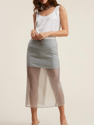 Gray set of blazer and midi skirt