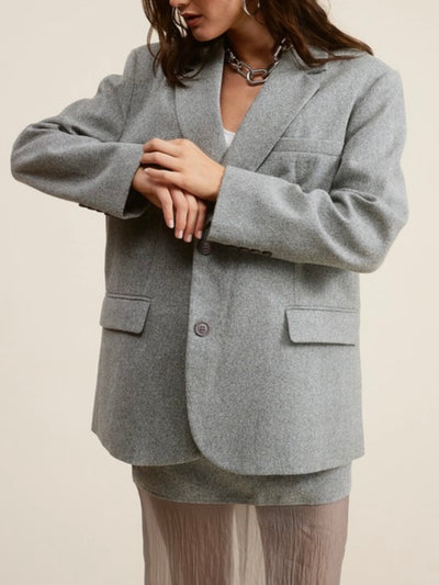 Gray set of blazer and midi skirt