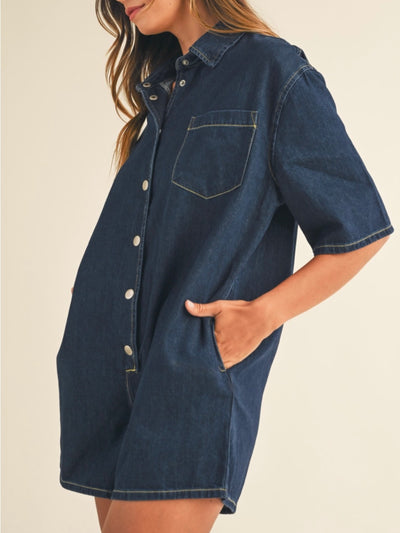 Dark blue denim romper