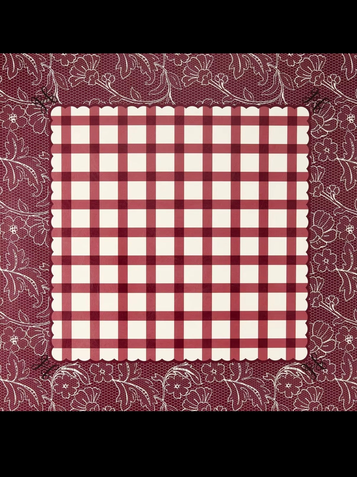 Burgundy floral and squared pattern Mahjong mat