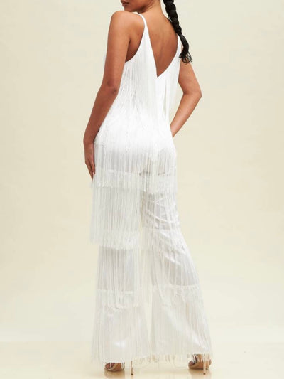 White fringes jumper overall