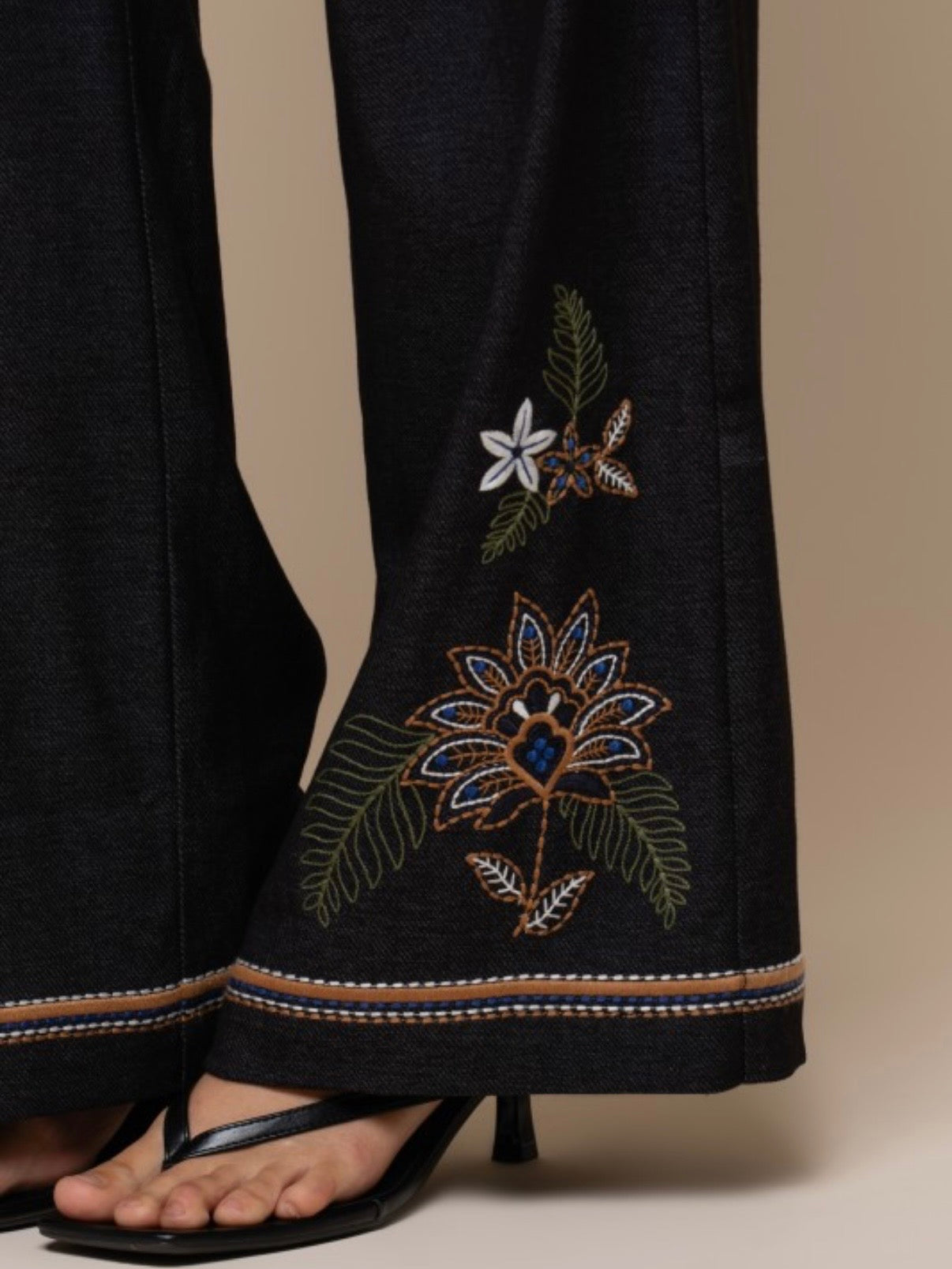 Navy blue embroidered open front jacket and pants set