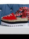 Red canvas espadrilles tractor platform