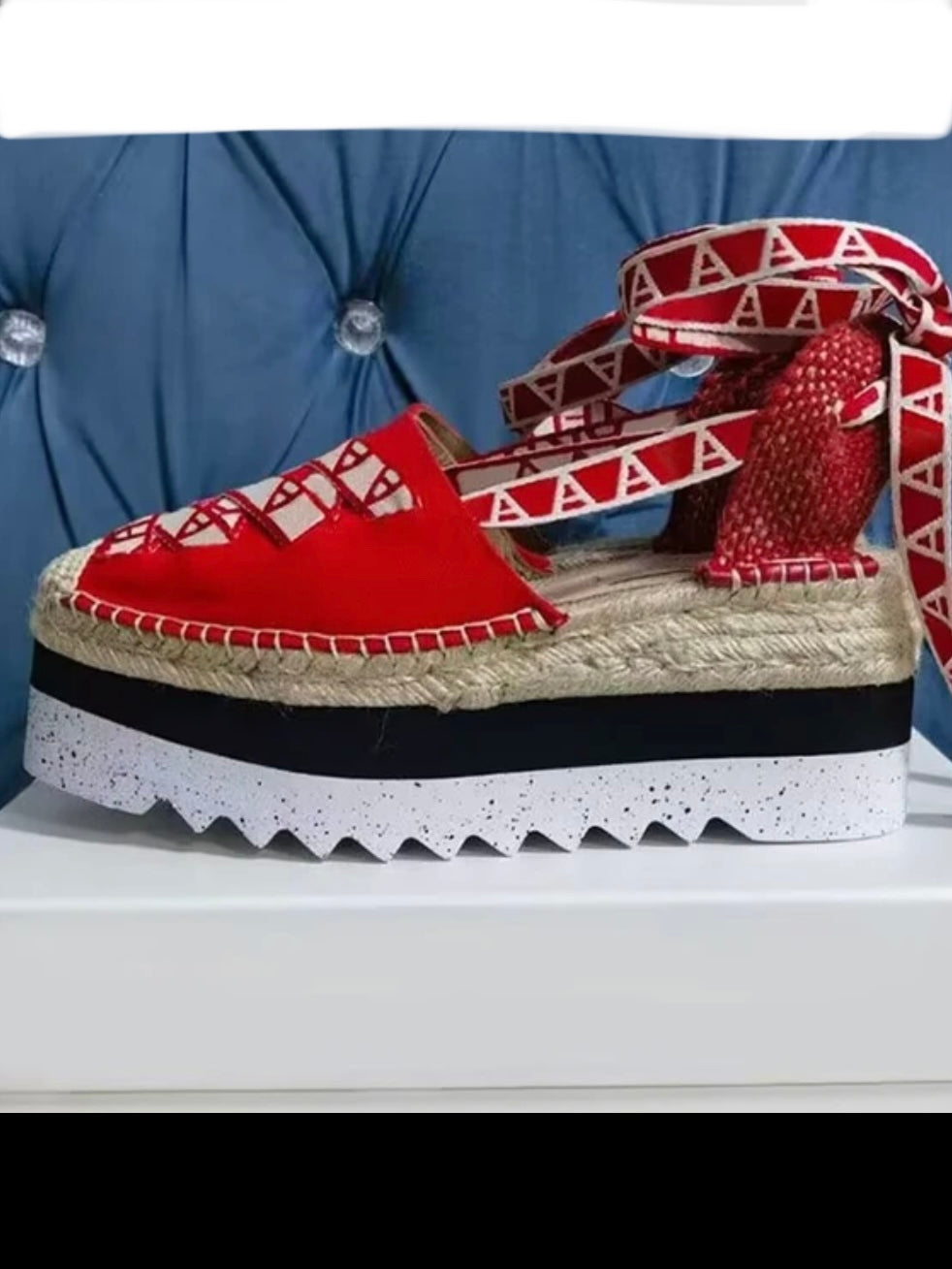 Red canvas espadrilles tractor platform