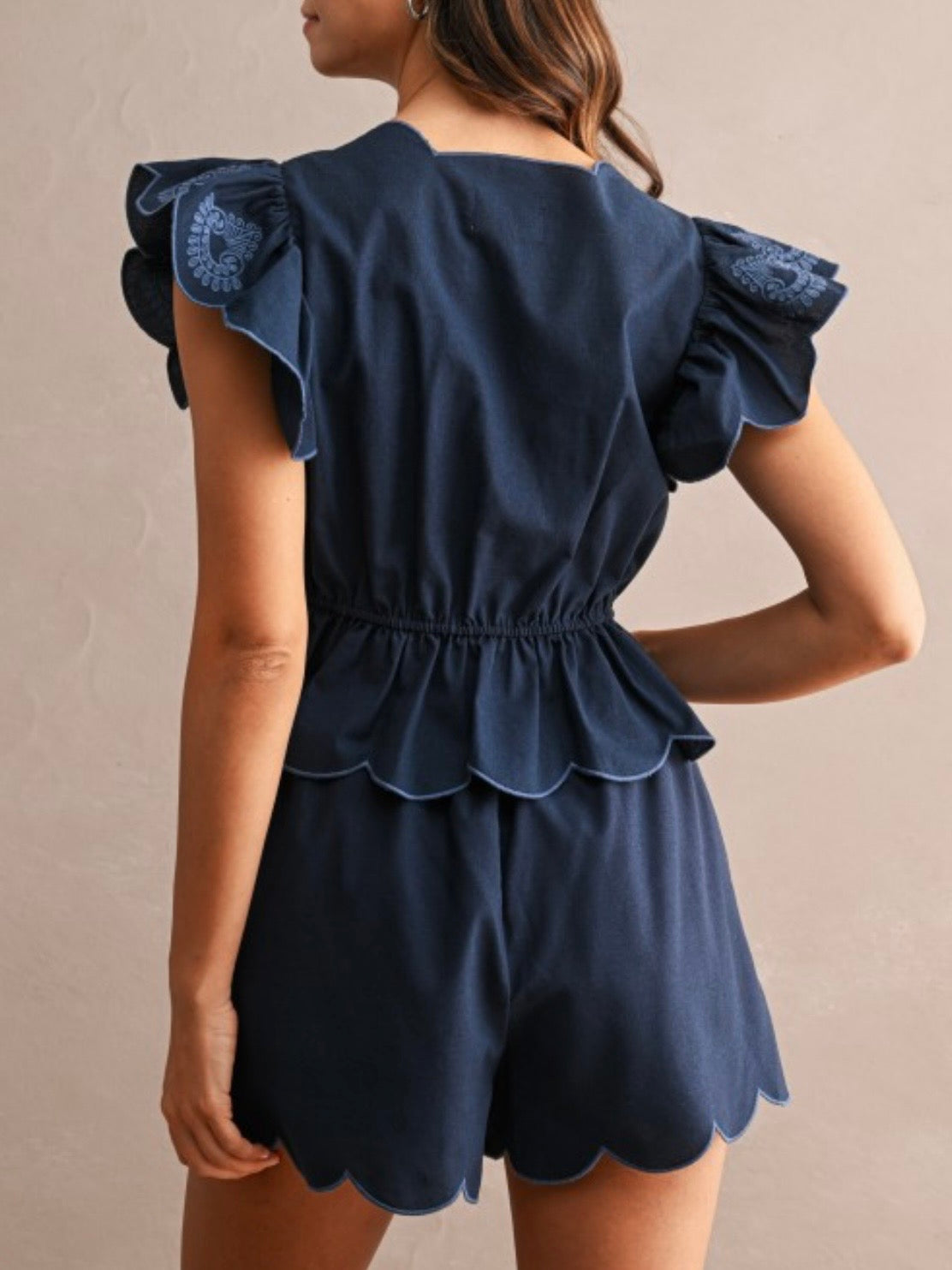 Navy blue textured fabric set of 2 shirt and shorts pants
