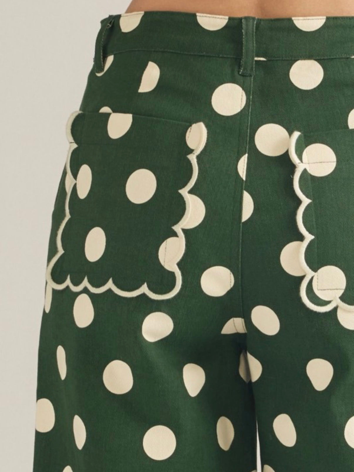 Colored polka dots fabric straight capri pants