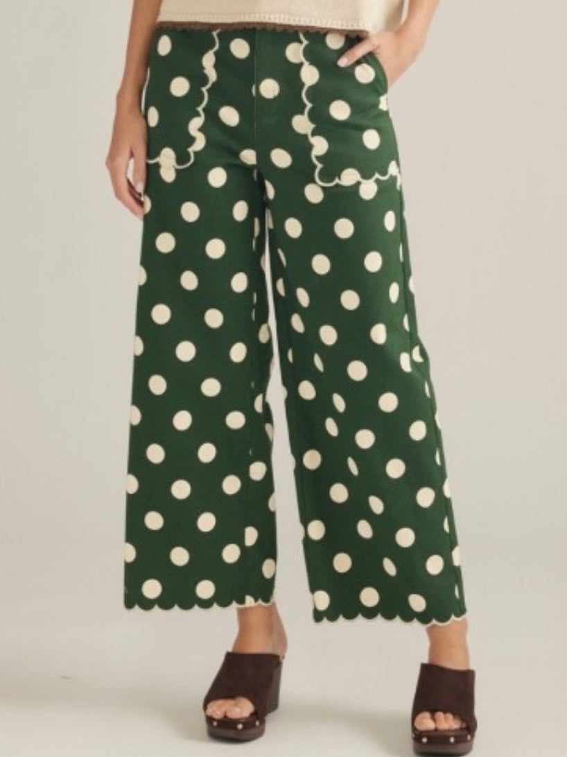 Colored polka dots fabric straight capri pants