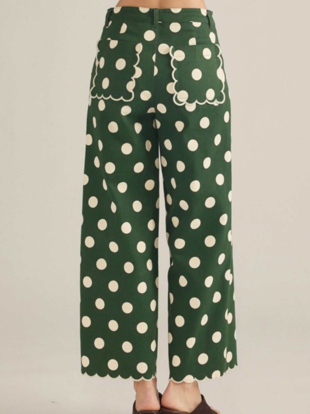 Colored polka dots fabric straight capri pants