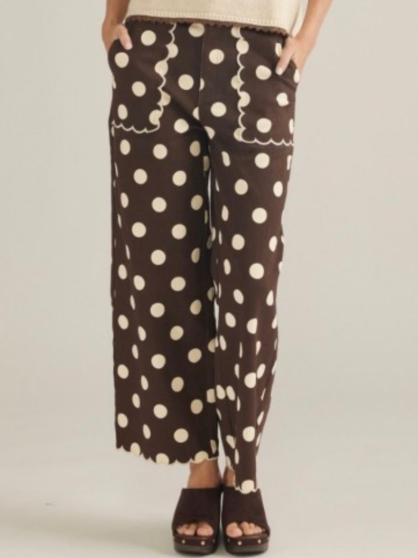 Colored polka dots fabric straight capri pants