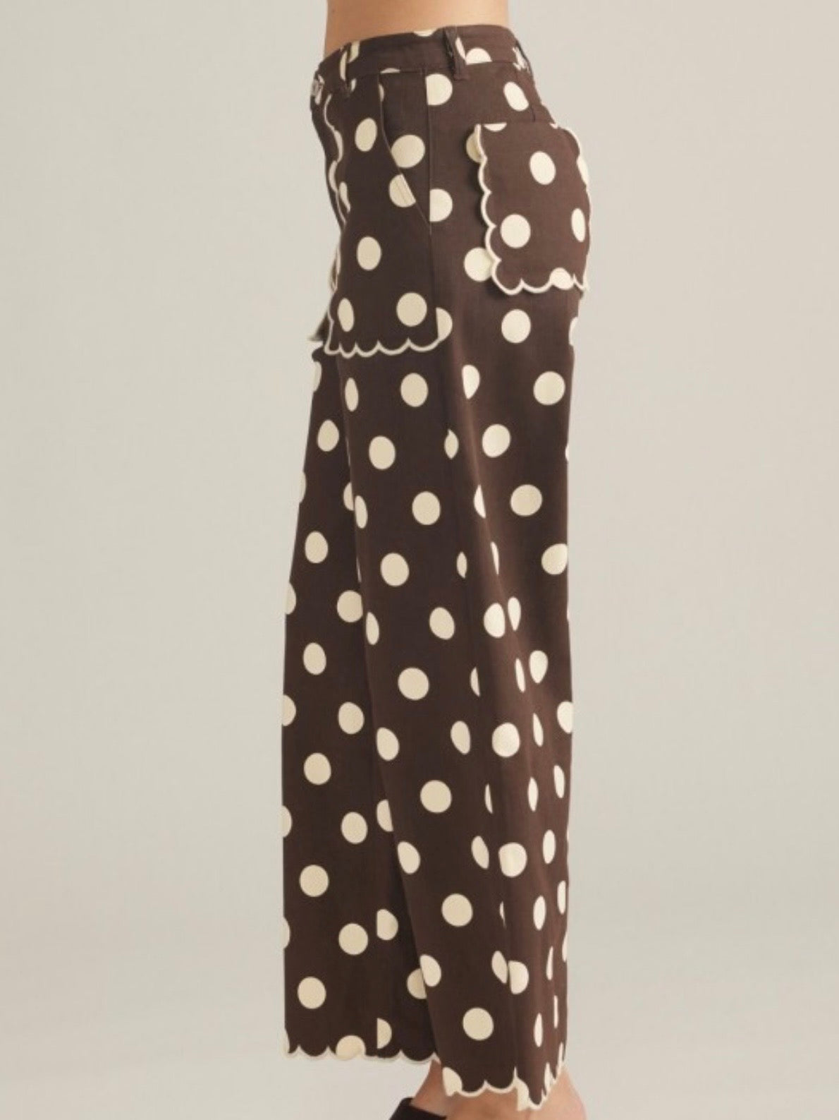 Colored polka dots fabric straight capri pants