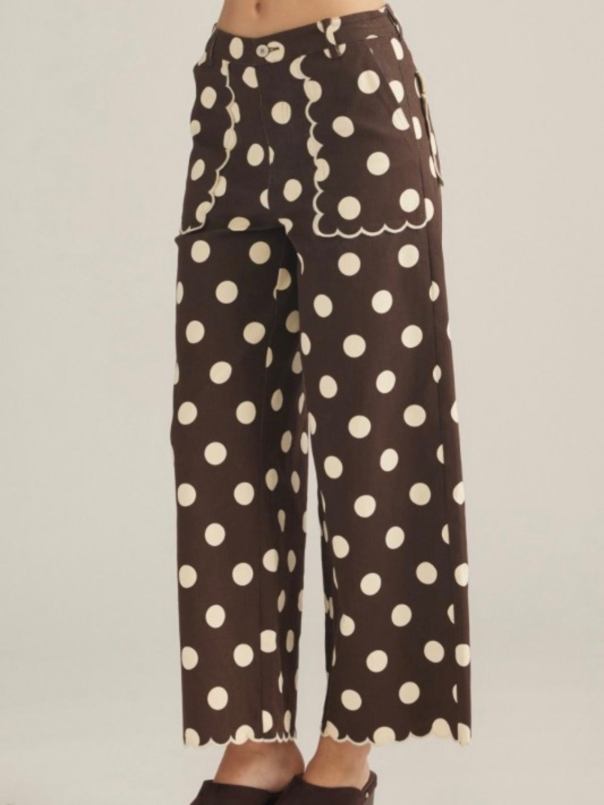 Colored polka dots fabric straight capri pants