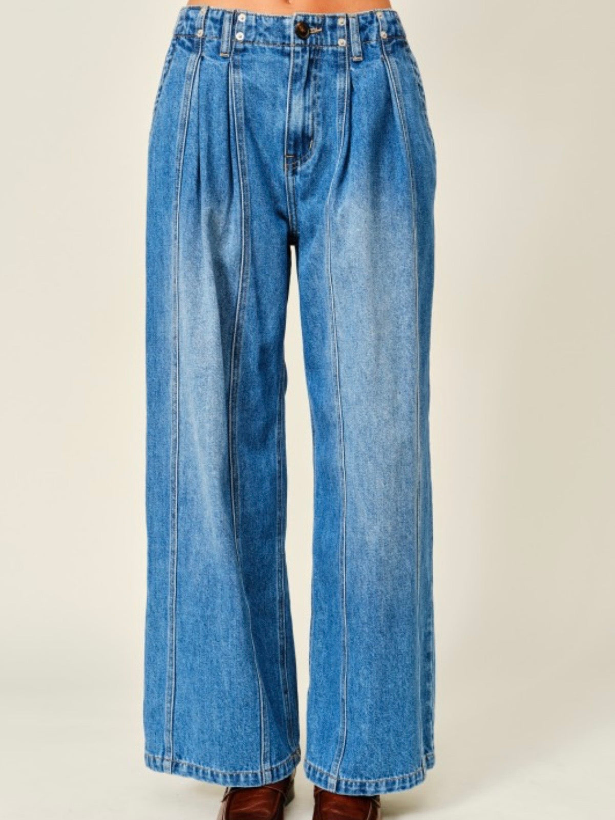 Blue medium wash wide leg denim pants