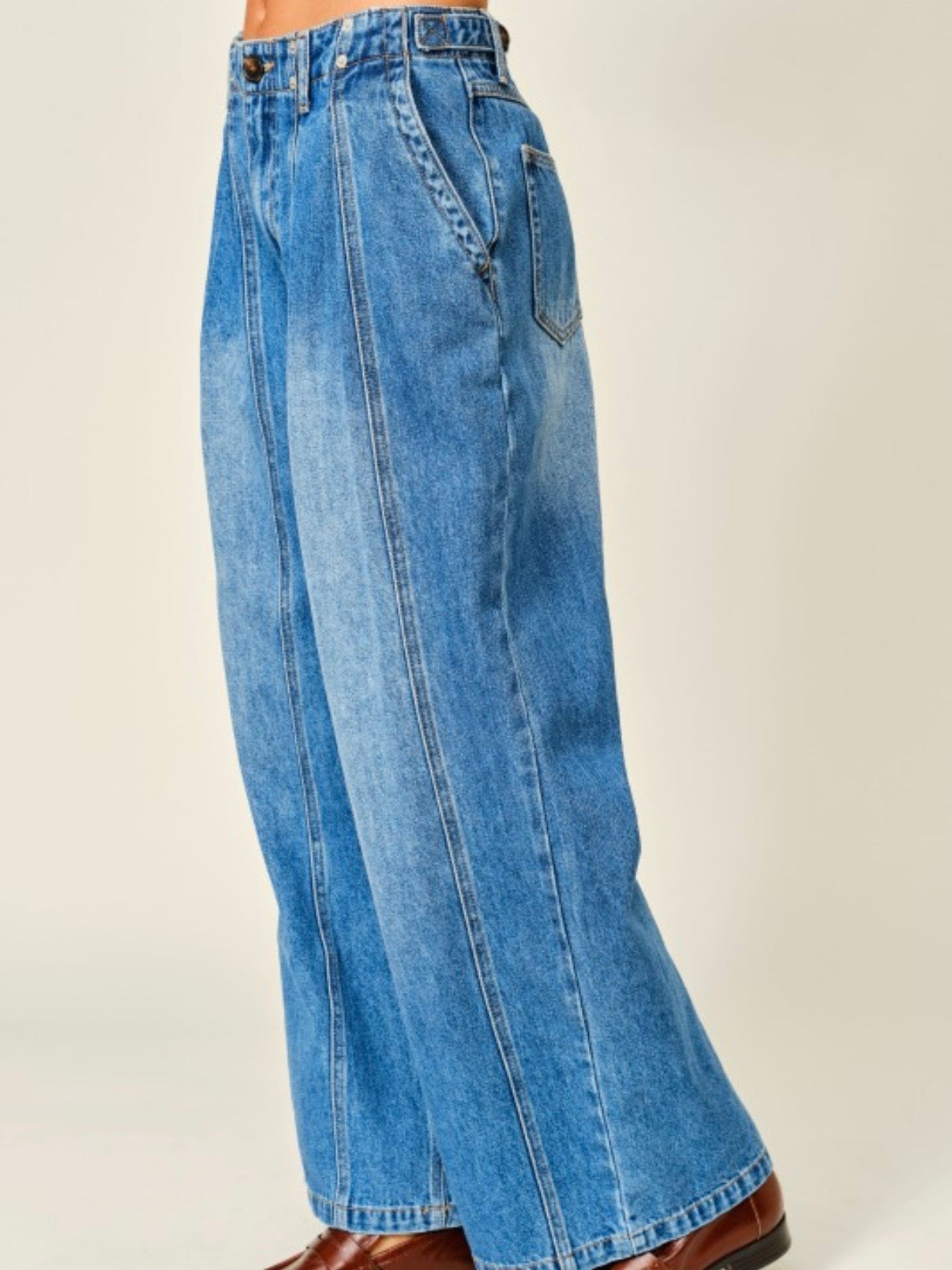 Blue medium wash wide leg denim pants