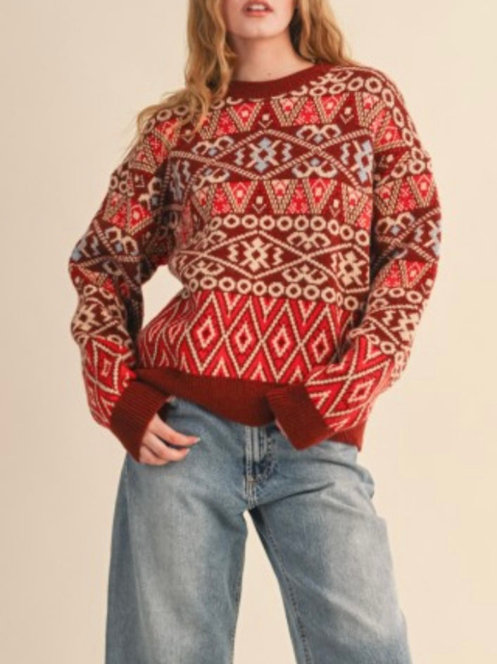 Red and pink knitted two tones sweater