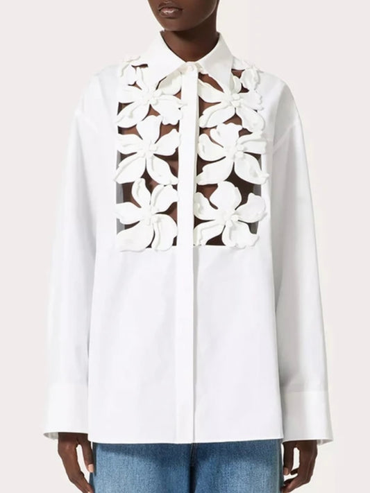 White floral cutout shirt