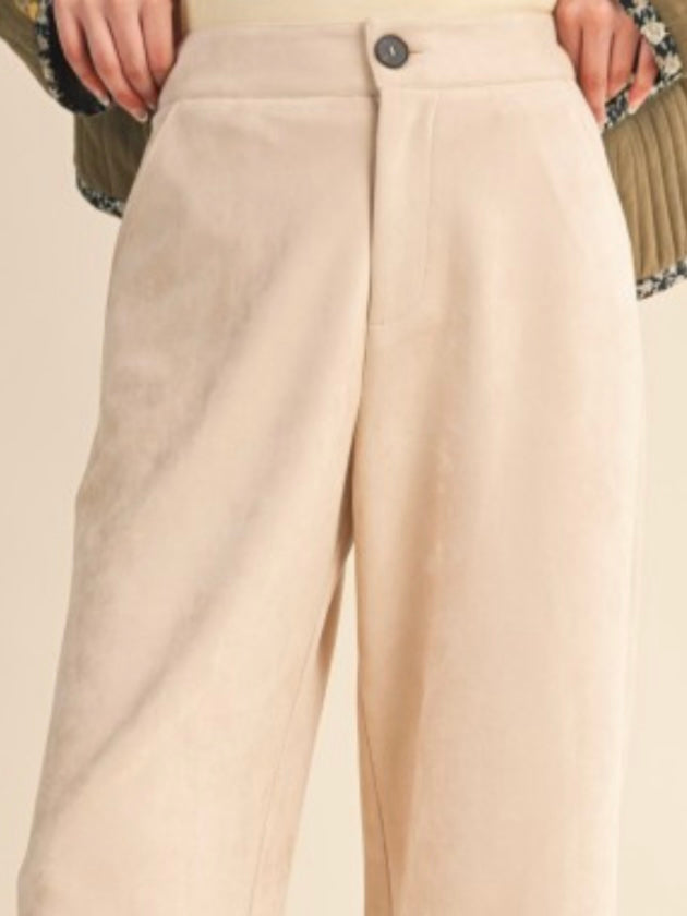 Beige suede straight fit laser cut pants