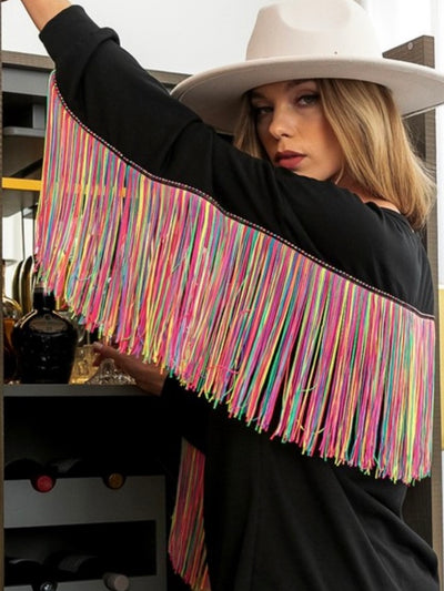 Black boho tassels sleeves top