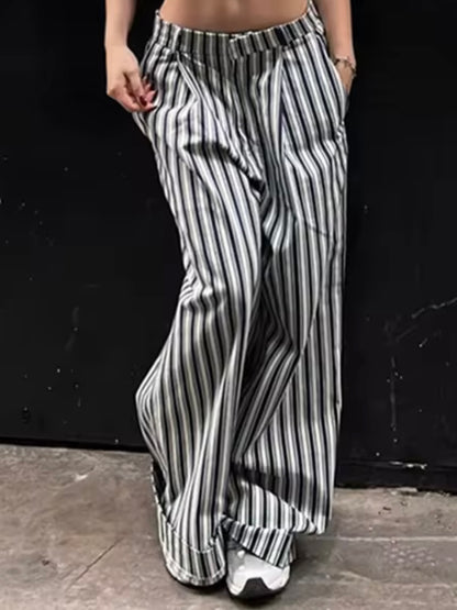 Gray striped double layer straight leg pants