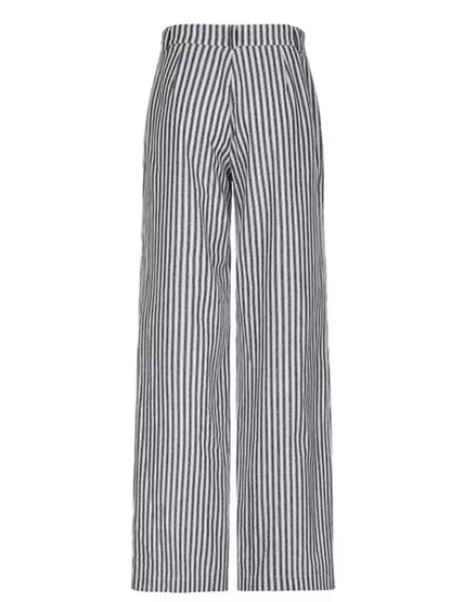 Gray striped double layer straight leg pants