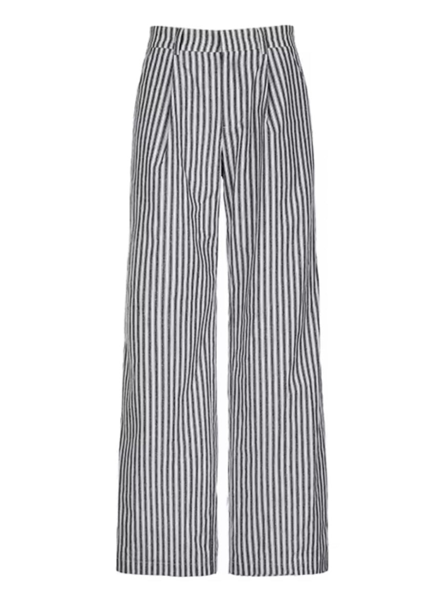 Gray striped double layer straight leg pants