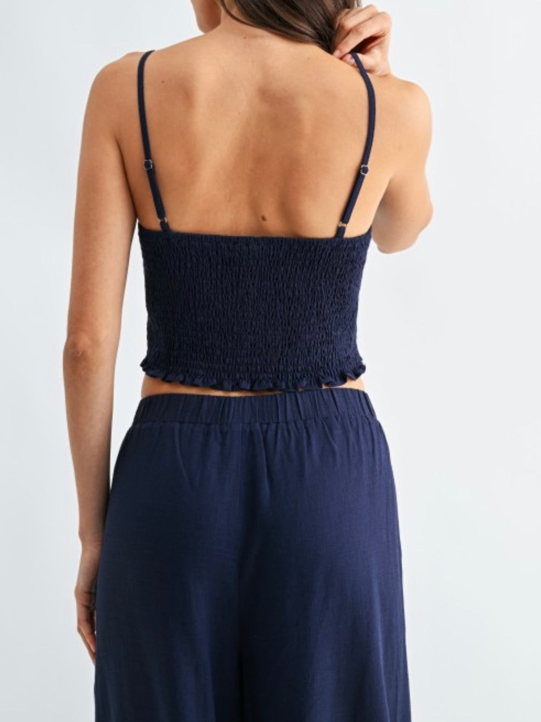 Navy blue floral detail set top and pants