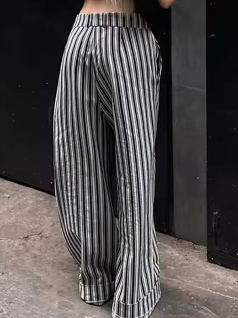 Gray striped double layer straight leg pants