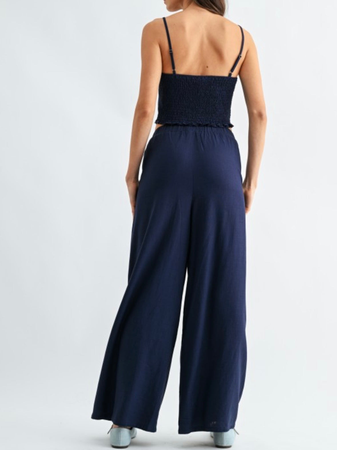 Navy blue floral detail set top and pants