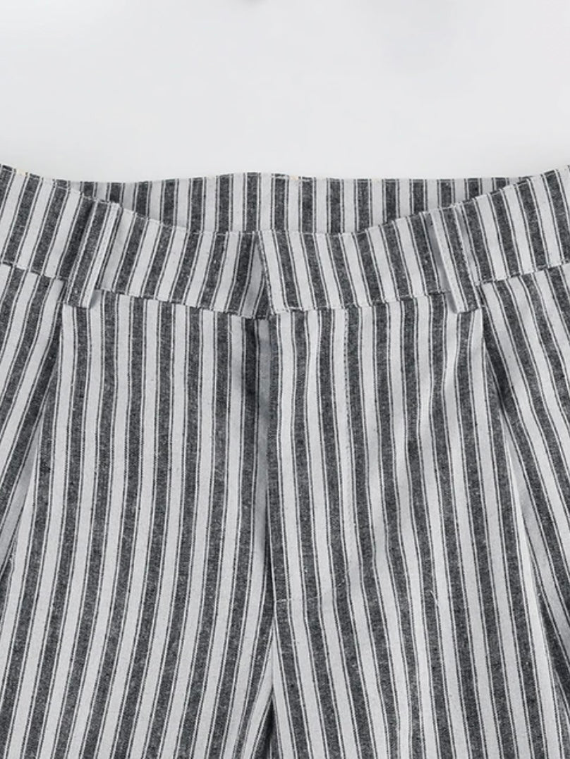 Gray striped double layer straight leg pants