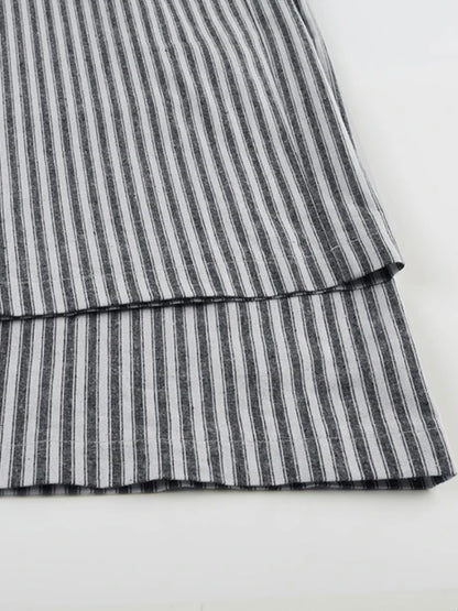 Gray striped double layer straight leg pants