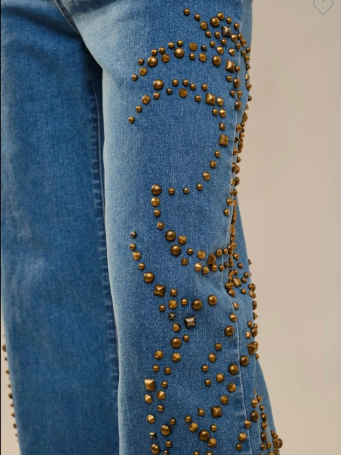 Blue straight cut studded details jeans pants