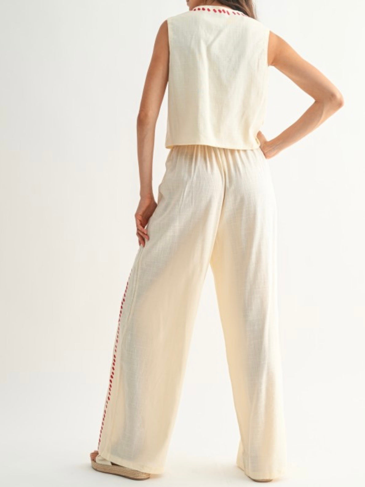 Off white and red floral detail set top and pants