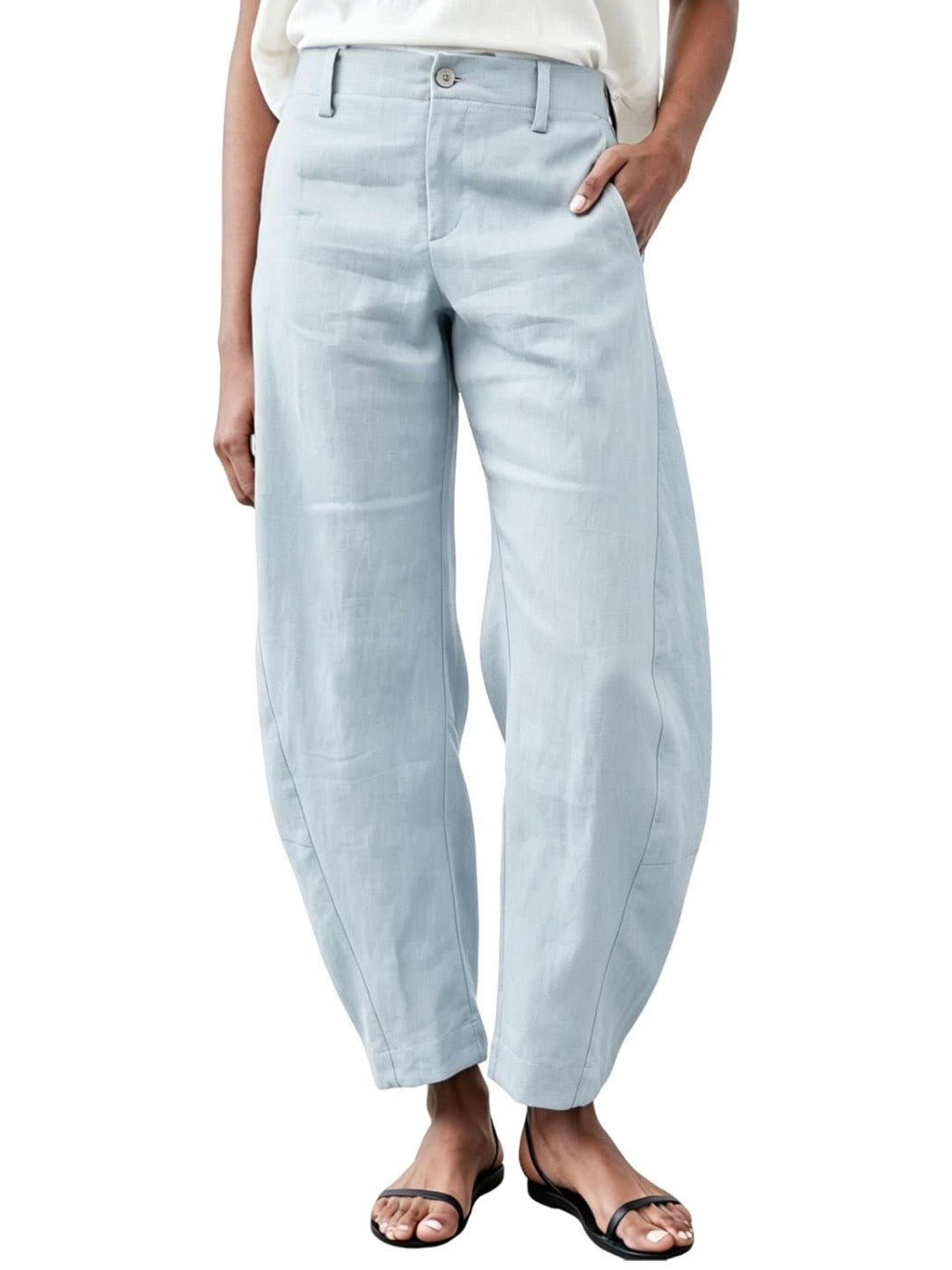 Light blue linen Barrel pants