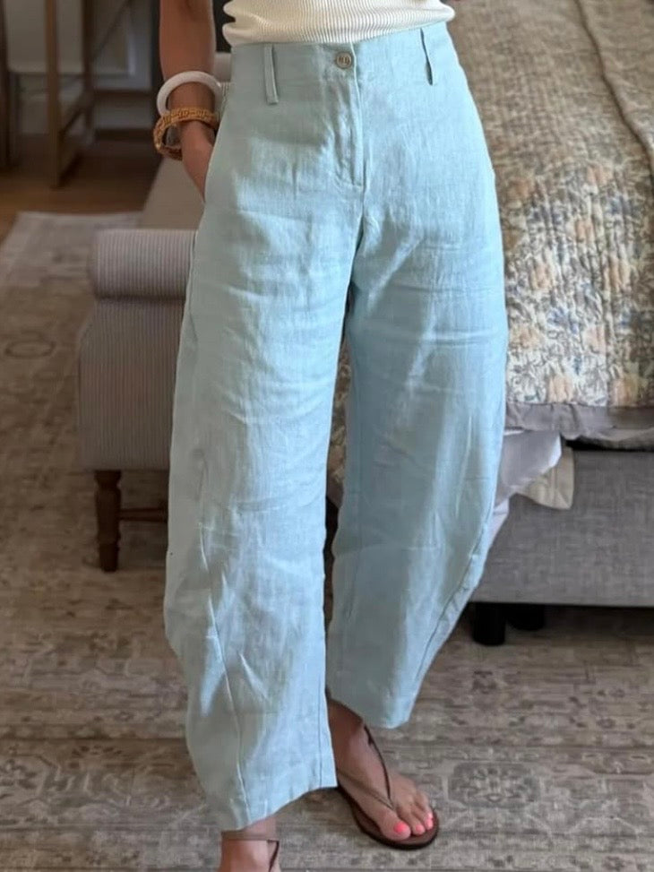 Light blue linen Barrel pants
