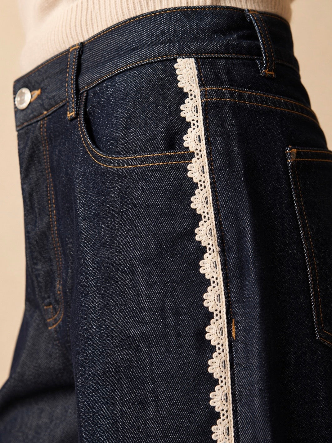 Dark blue jeans side lace Barrel pants