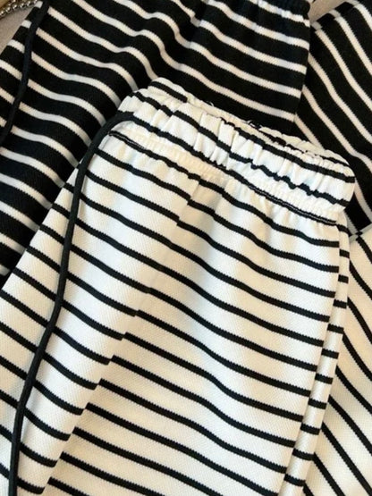 White and black striped loose fit wide pants