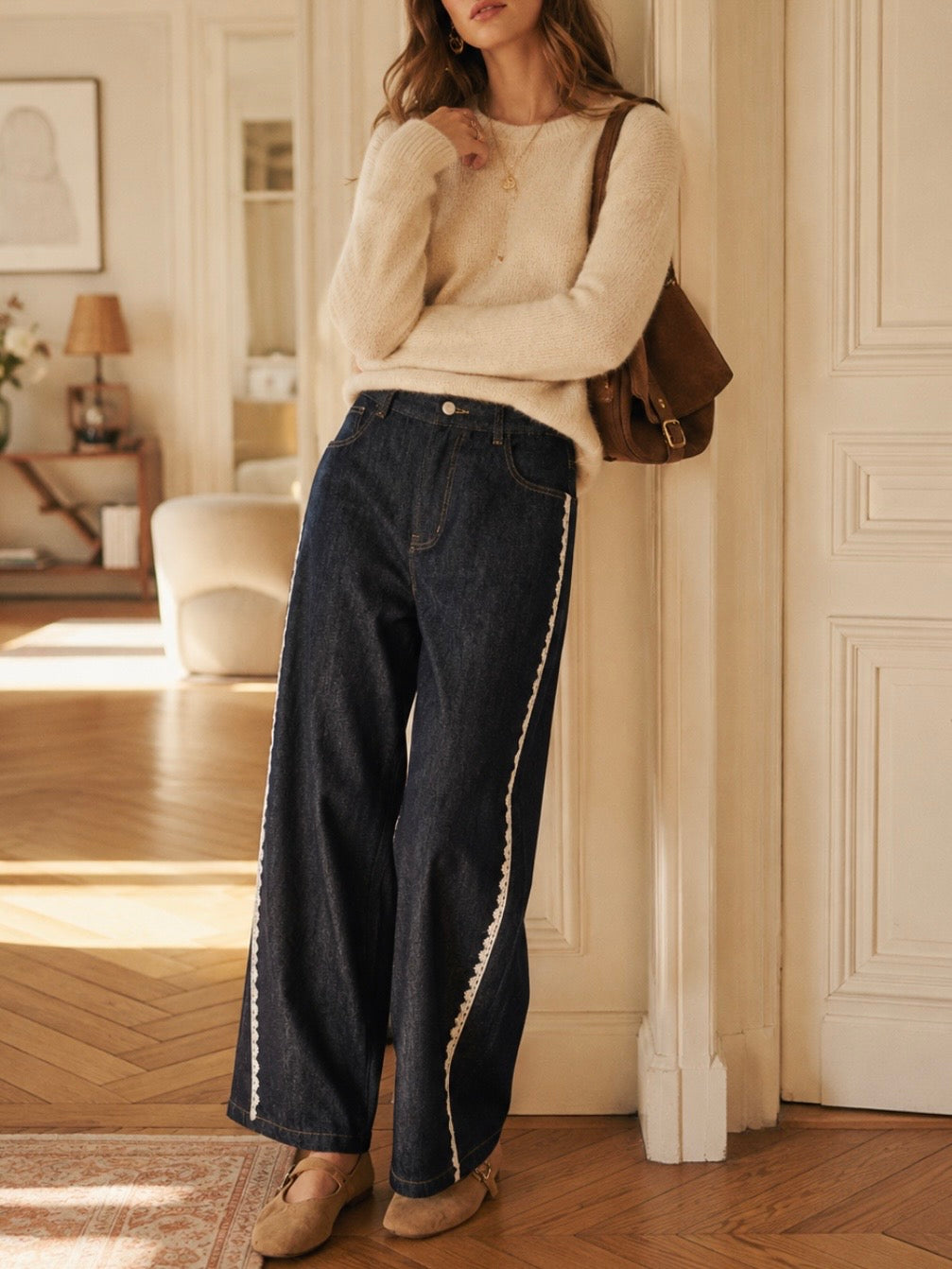 Dark blue jeans side lace Barrel pants