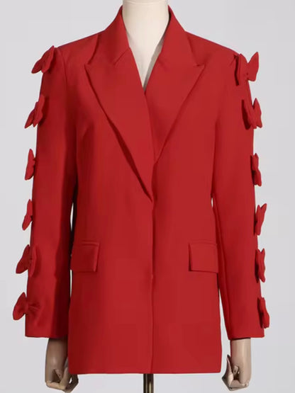 Red bows sleeves blazer