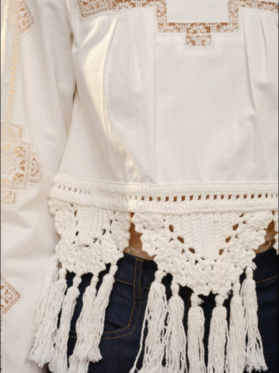 Off white crochet floral lace mix fabrics top