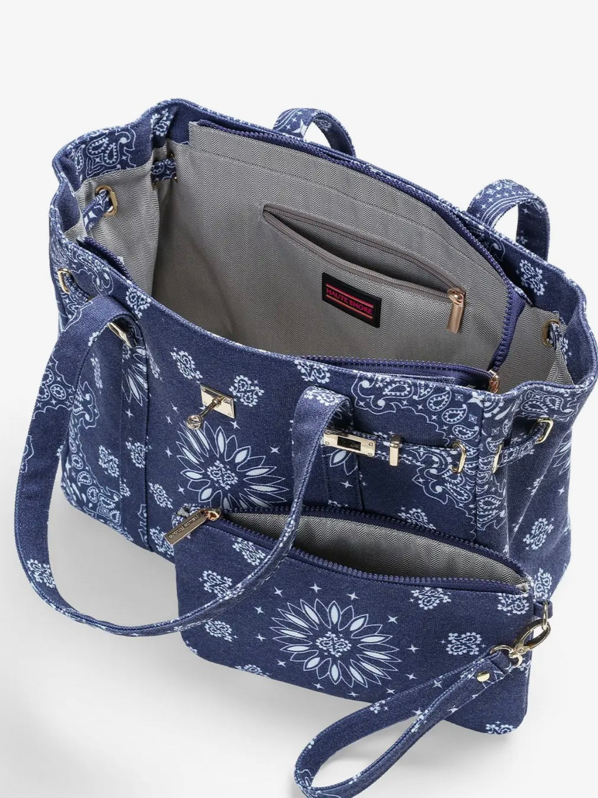 Colored bandana printed extra wallet belted closure handbag