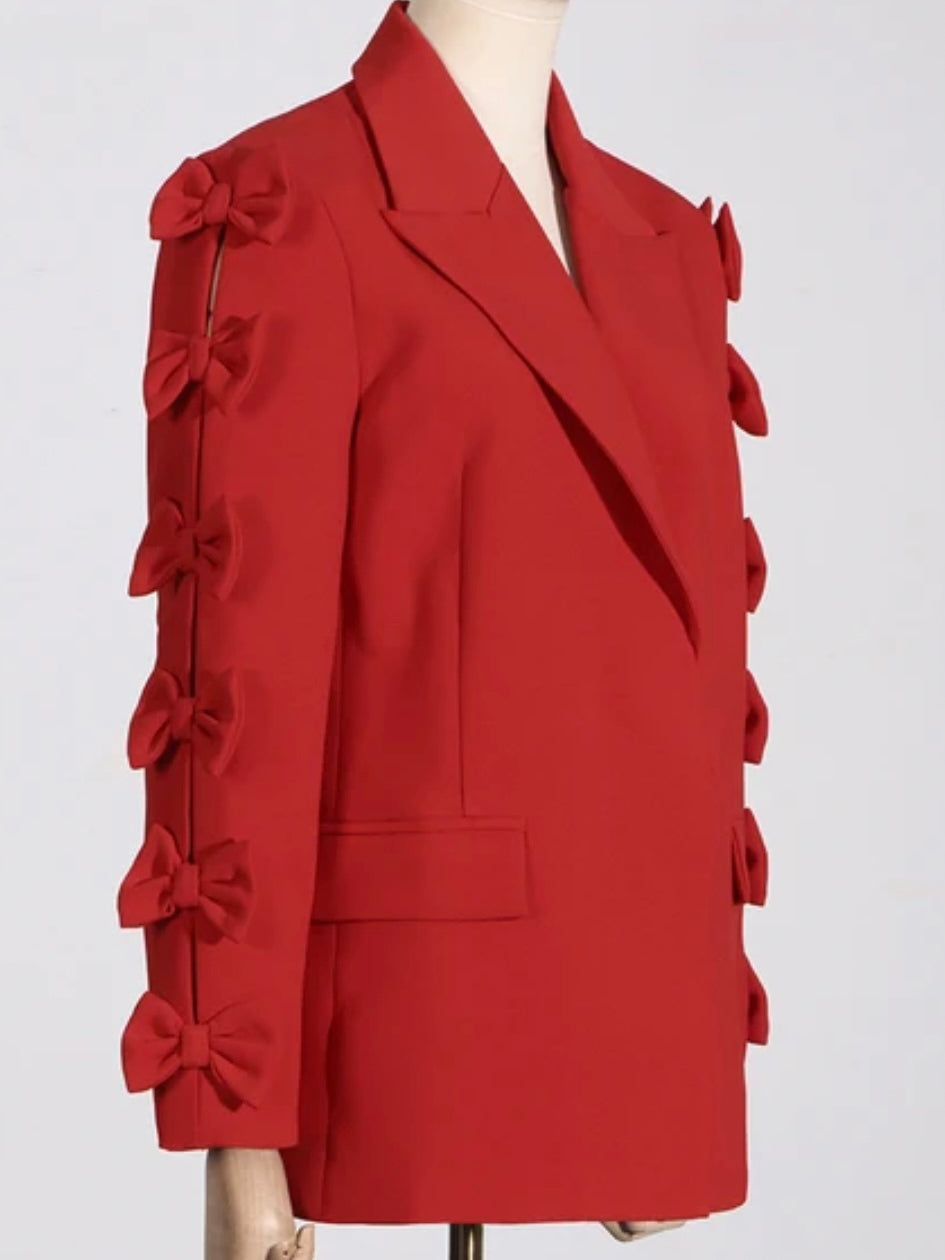 Red bows sleeves blazer