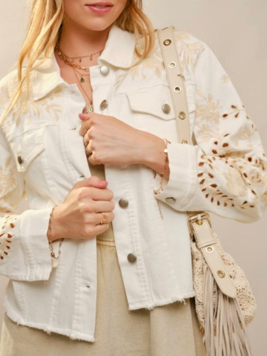 Beige embroidered cutout details jacket