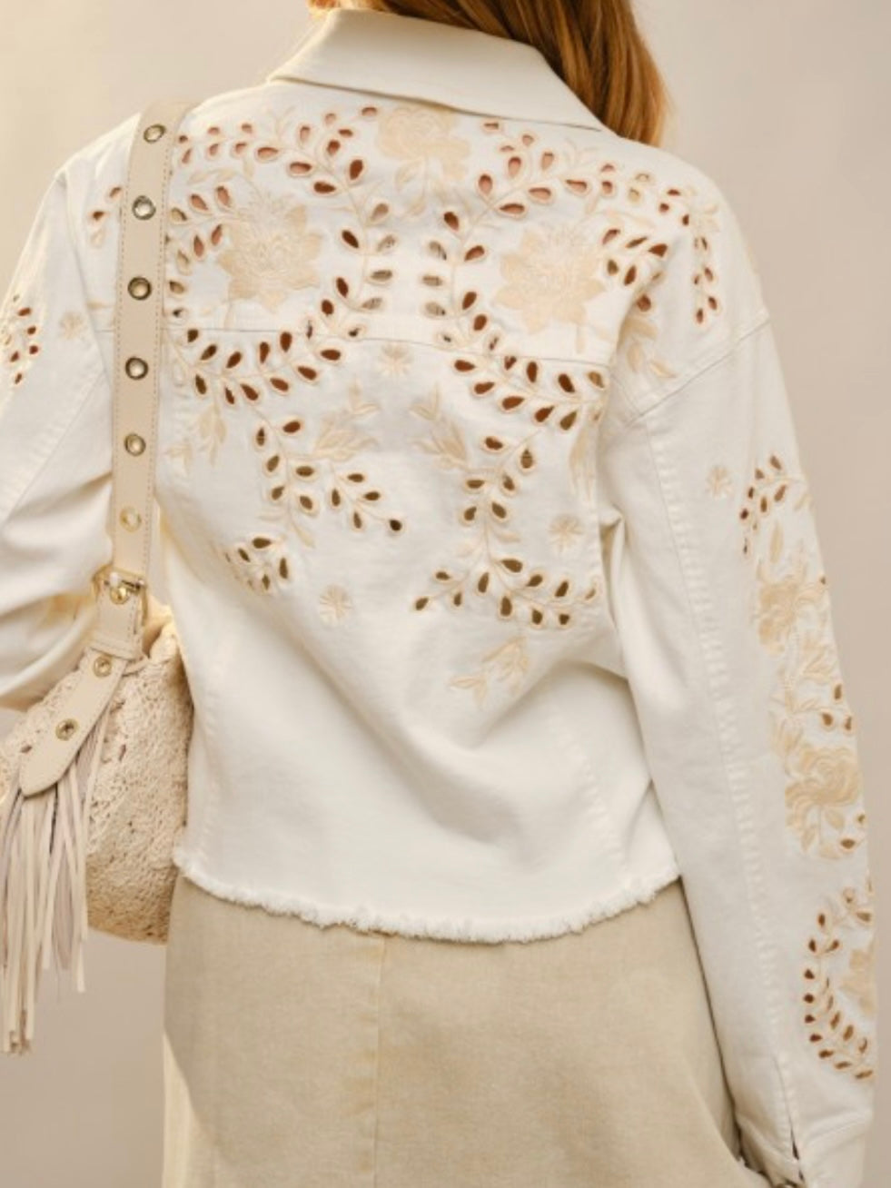 Beige embroidered cutout details jacket