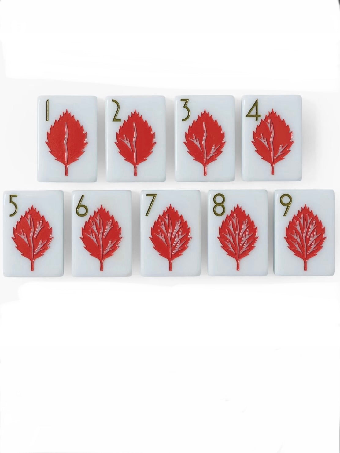 White and green, leaves and plants Mahjong tiles set