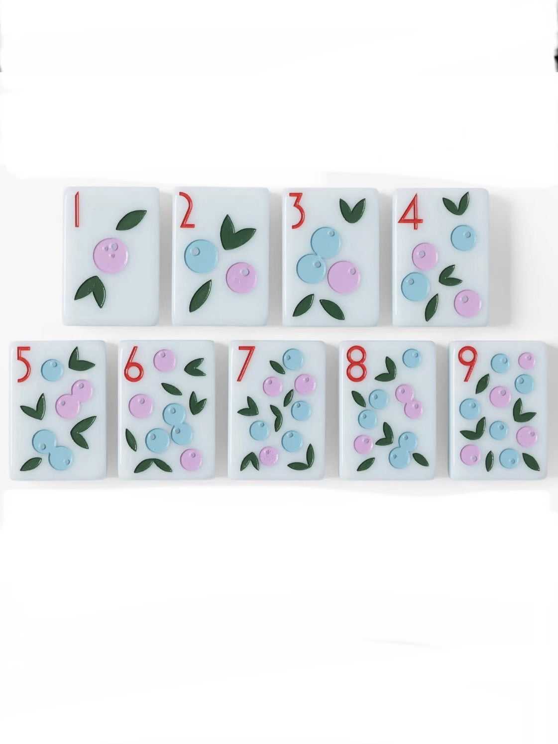 White and green, leaves and plants Mahjong tiles set
