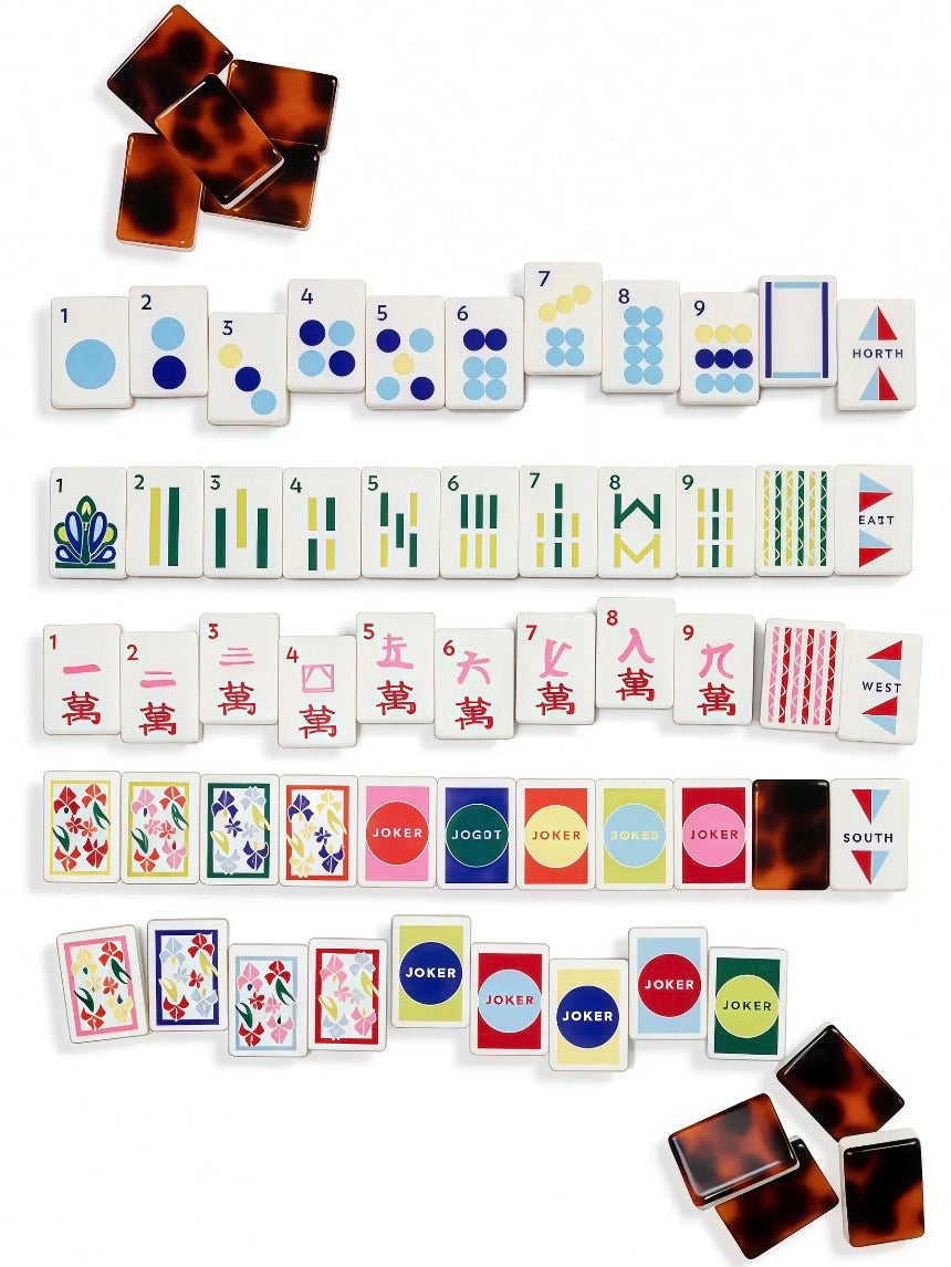 White and tortoise back joker Mahjong tiles set and mat
